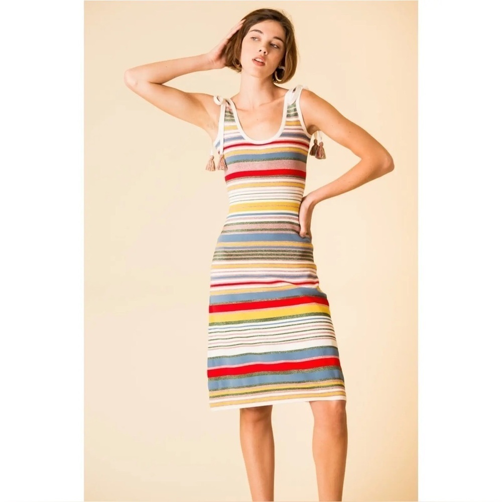 VERONICA BEARD Dulce Striped Knit Dress with Tassels Sz Large✨ - Picture 8 of 16